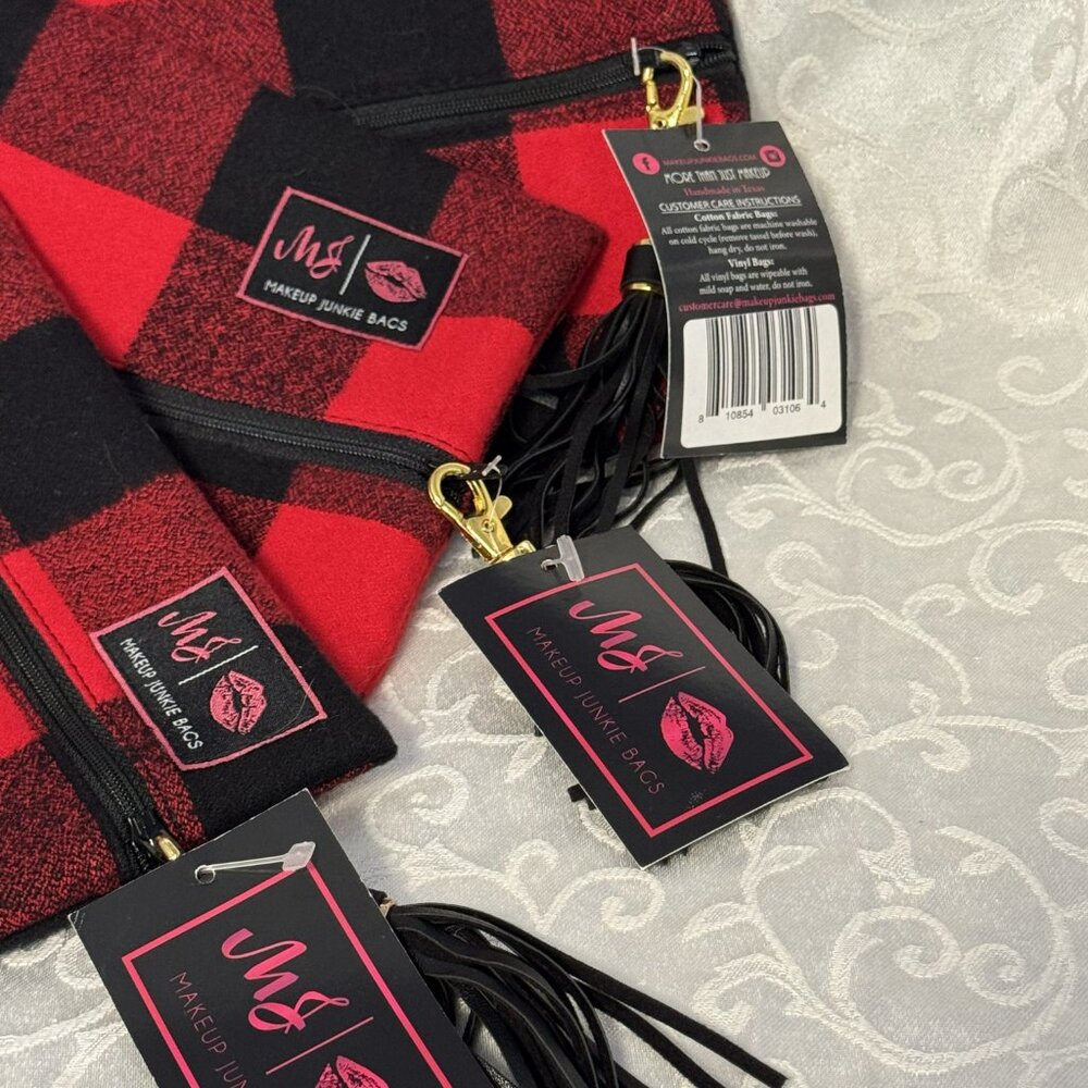 NWT Makeup Junkie Trio Buffalo Plaid mini, small & medium Travel Cosmetics Gift - Picture 2 of 4